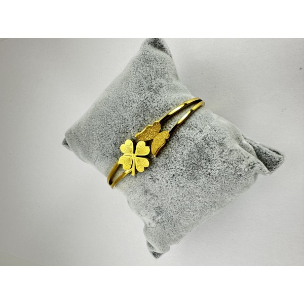 Gold Kelebek Ve Yonca Desenli Bileklik 